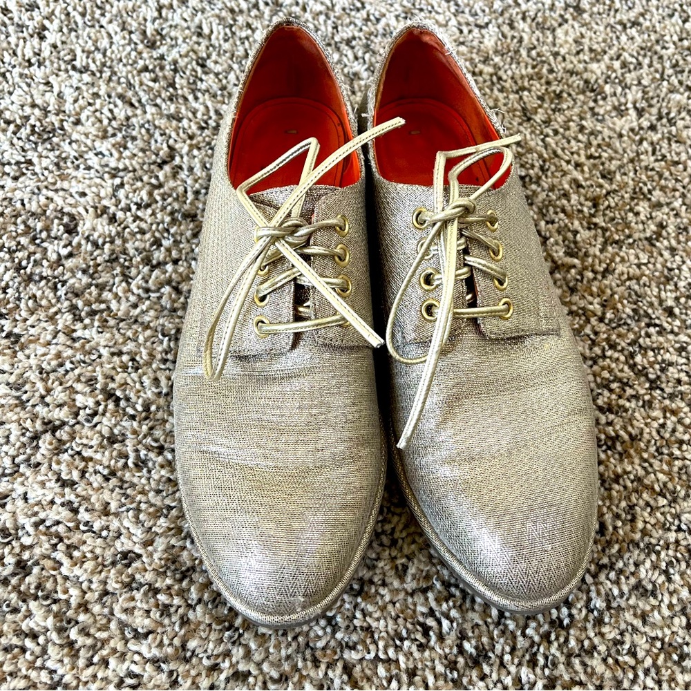Via Spiga metallic gold lace-up Ivette oxfords